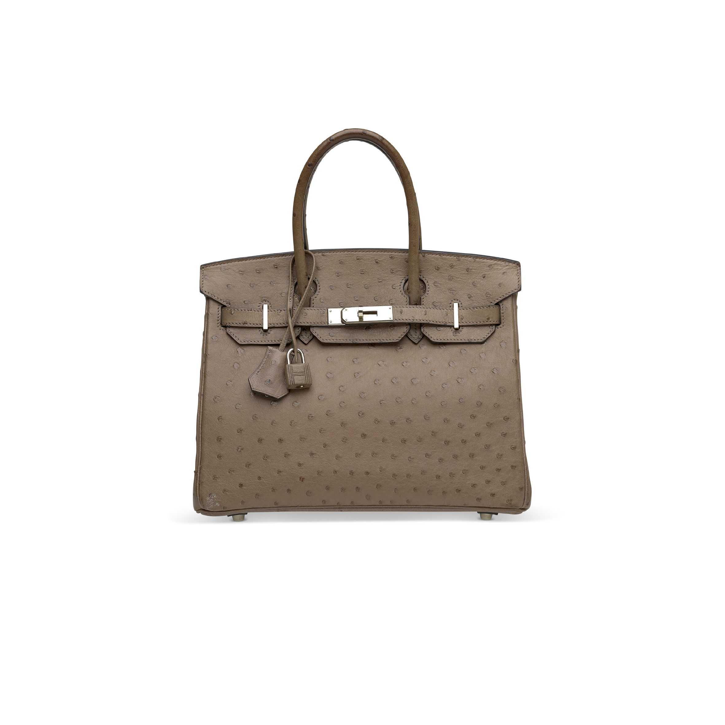 HERMÈS MASTER BIRKIN 30 OSTRICH LEATHER MEDIUM BROWN SILVER BUCKLE H041933CK70 (30*22*16cm)